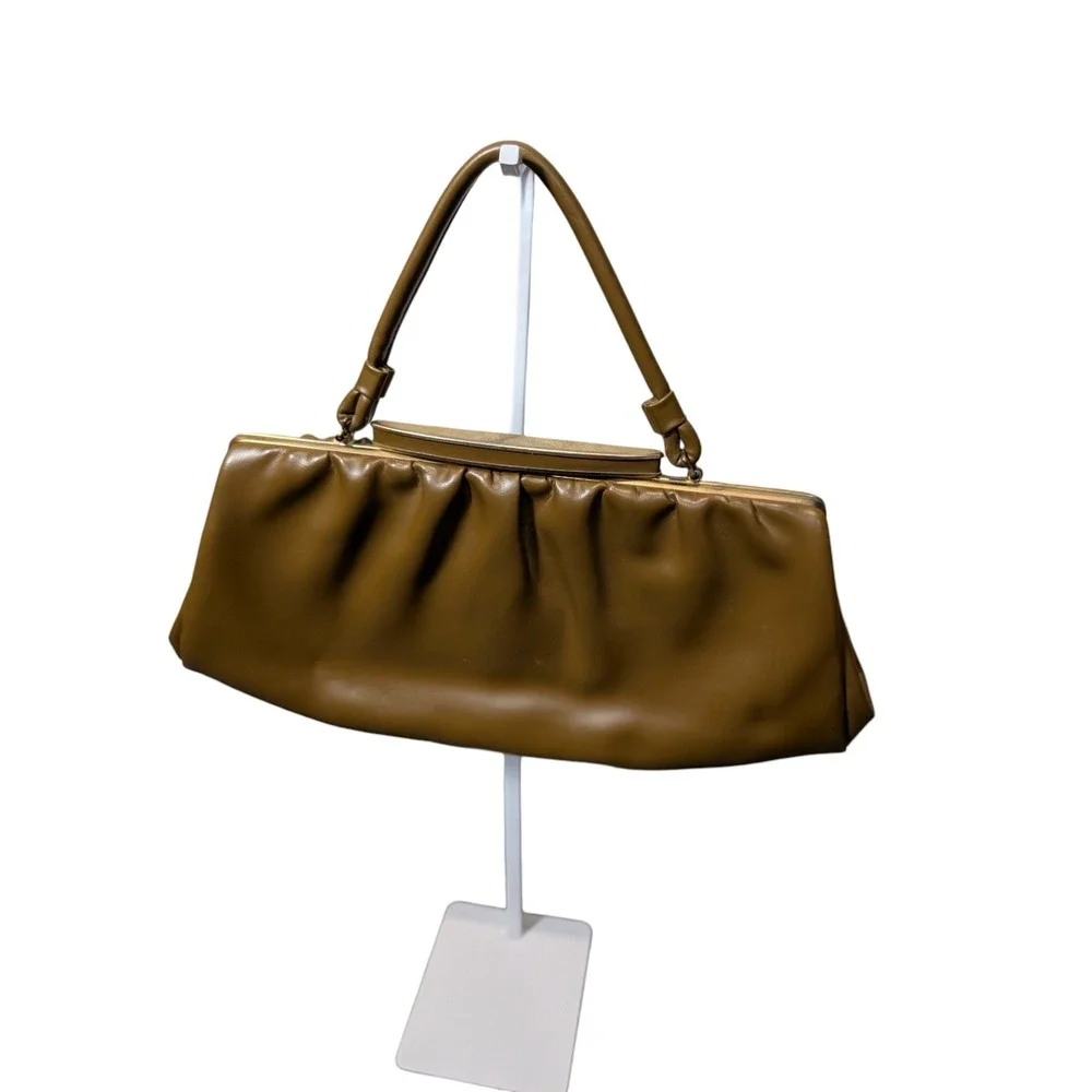 Vintage Garay Olive Brown Pleated Frame Handbag Gold Tone Hardware Dayton's Tag